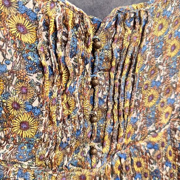 Zara Basic Floral Midi Dress M Sleeveless Boho Ruched Bodice Peasant Cottagecore - Picture 4 of 10